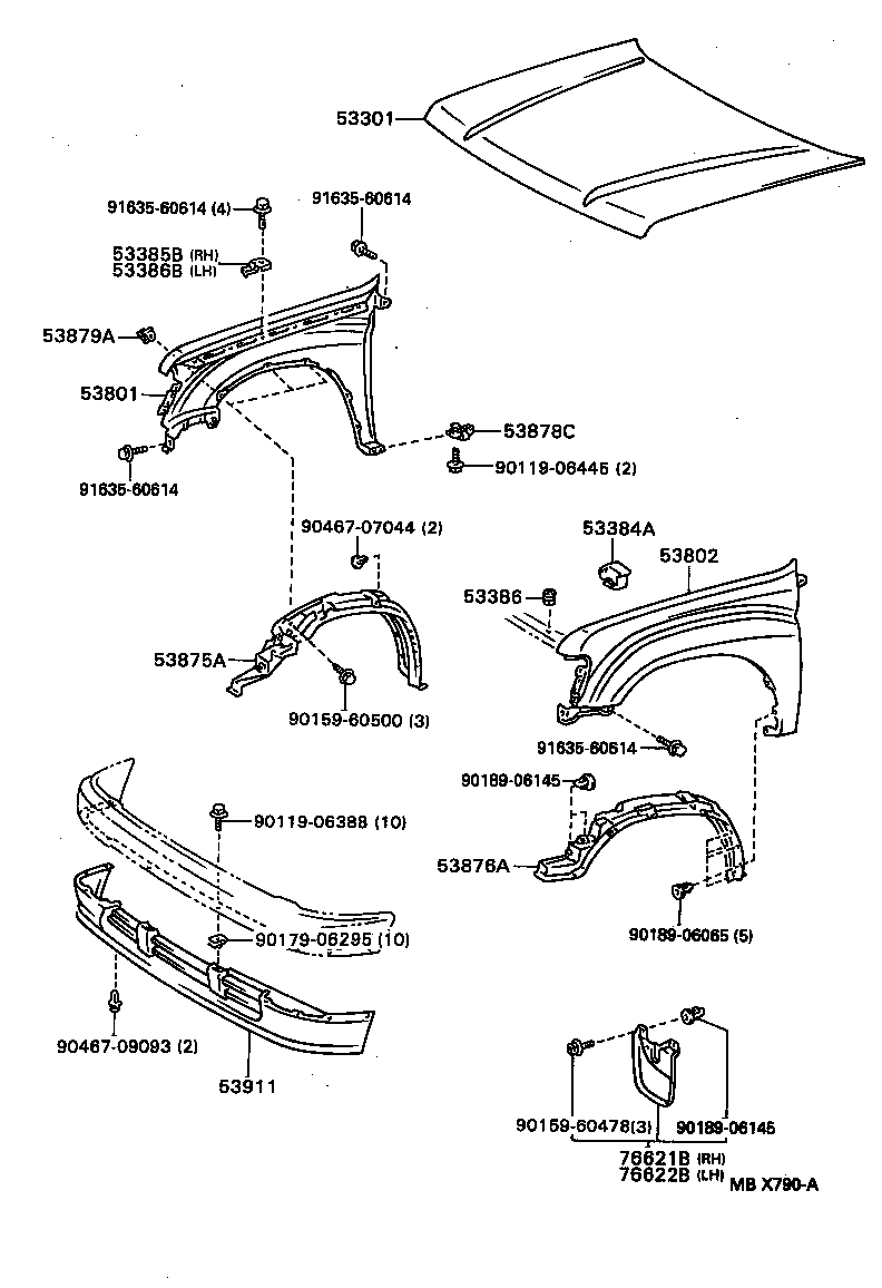  T100 |  HOOD FRONT FENDER