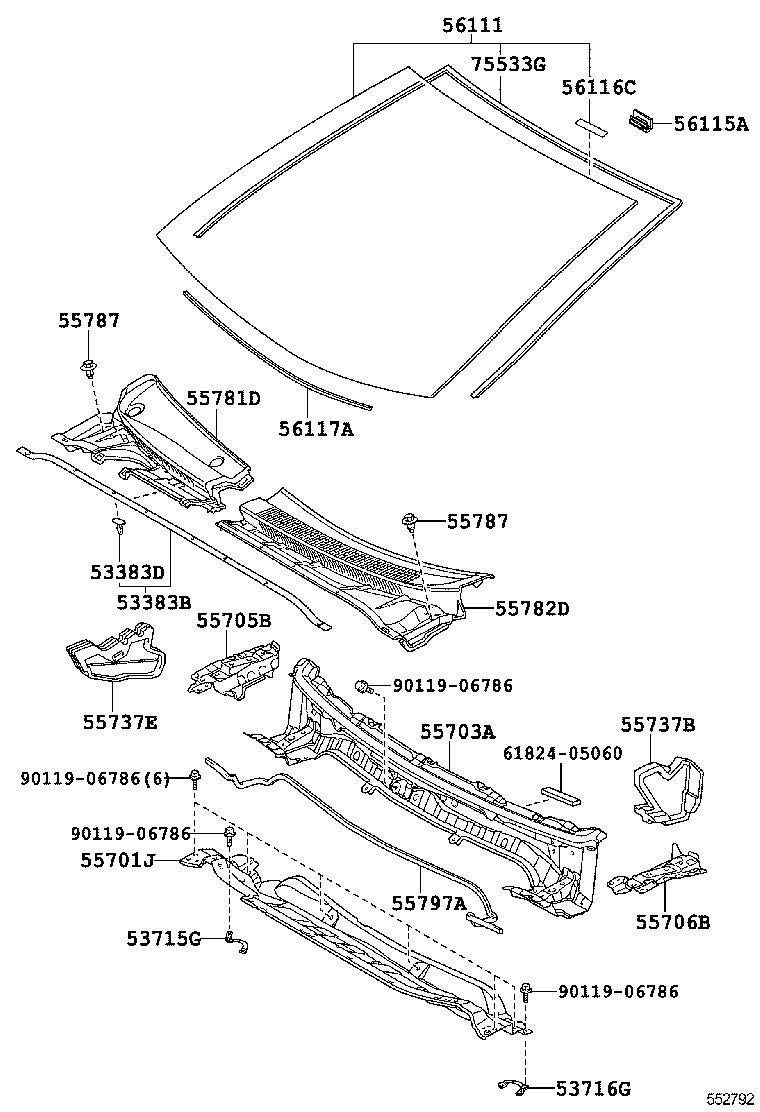  AVENSIS |  COWL PANEL WINDSHIELD GLASS