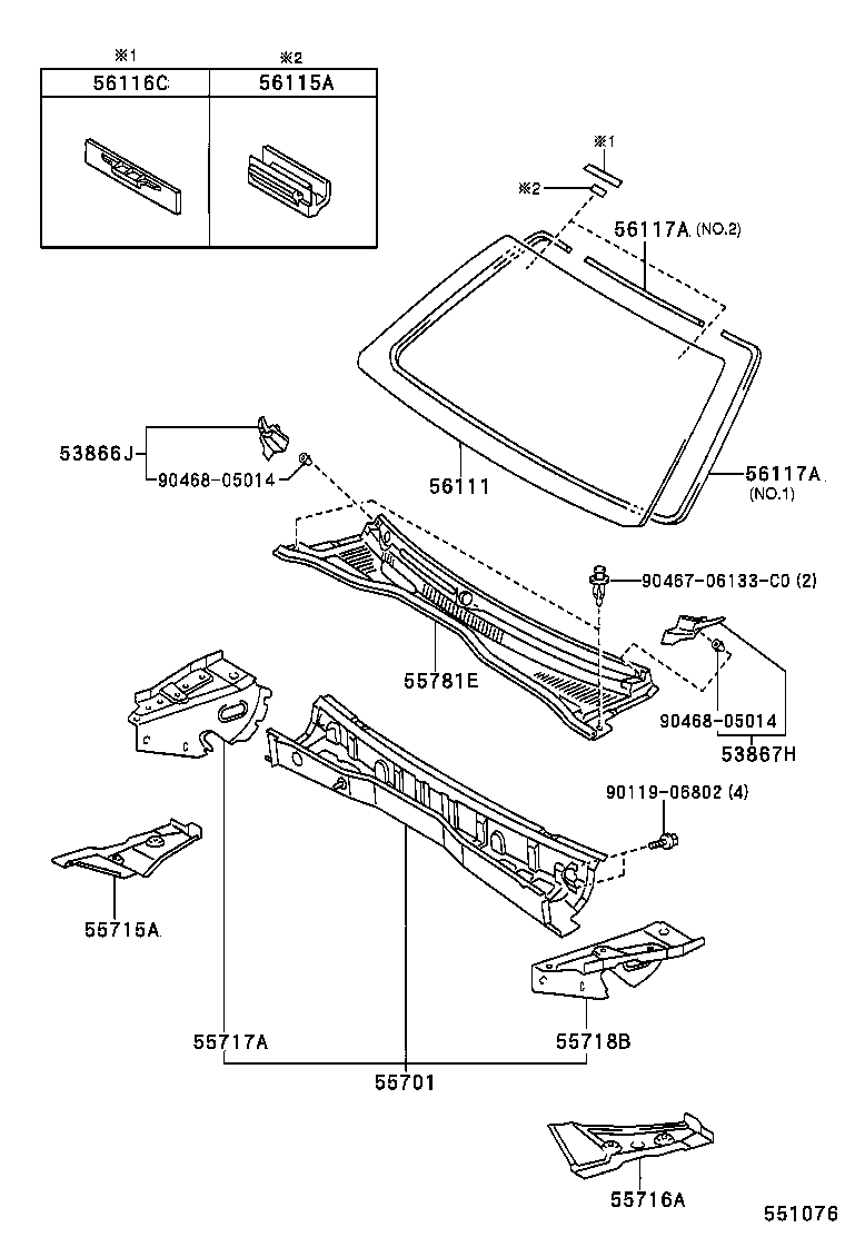  HILUX SURF |  COWL PANEL WINDSHIELD GLASS