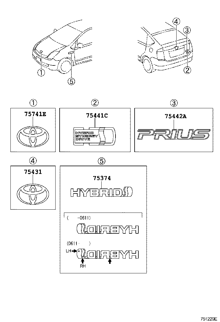  PRIUS |  EMBLEM NAME PLATE EXTERIOR INTERIOR