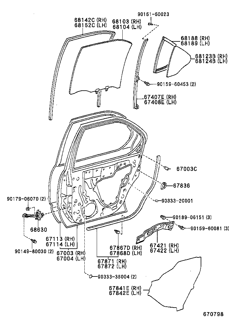  CAMRY VISTA |  REAR DOOR PANEL GLASS