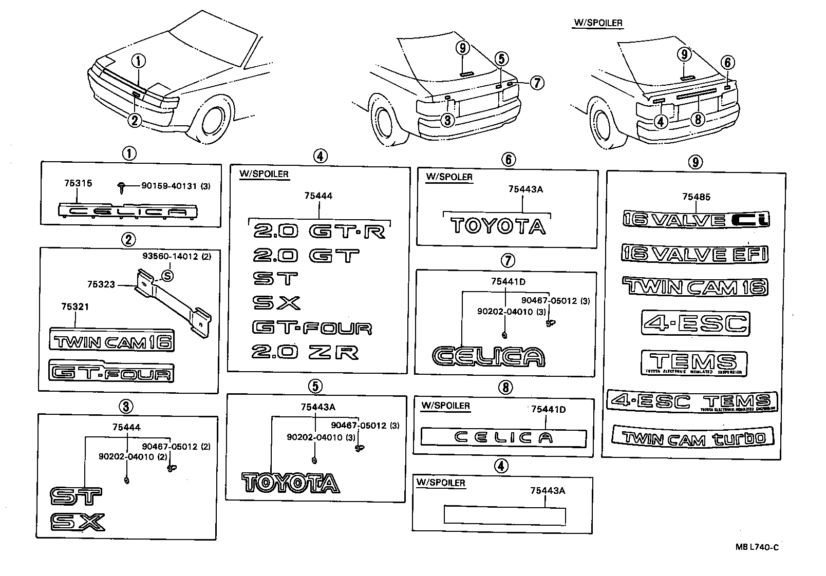  CELICA |  EMBLEM NAME PLATE EXTERIOR INTERIOR