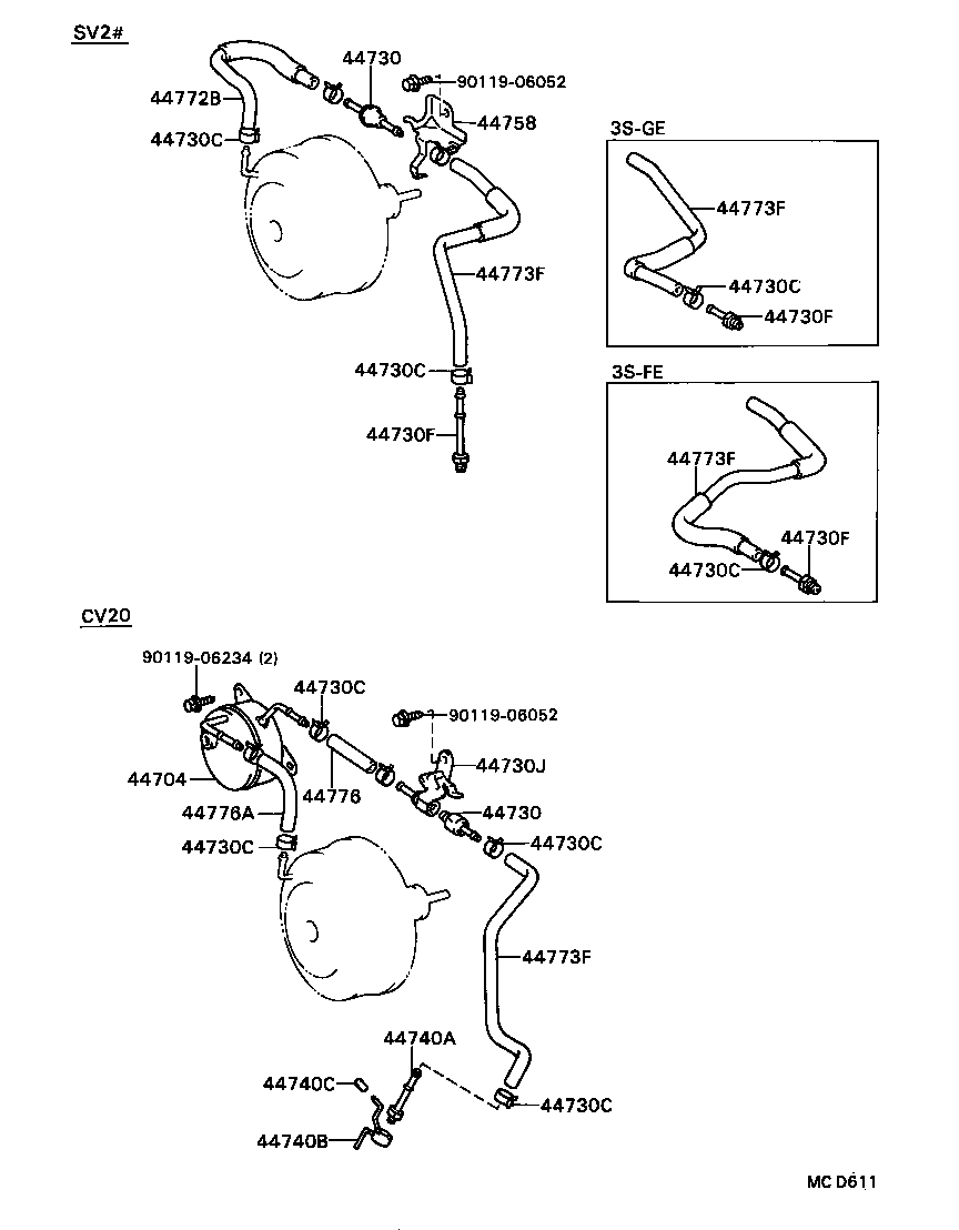  CAMRY VISTA |  BRAKE BOOSTER VACUUM TUBE