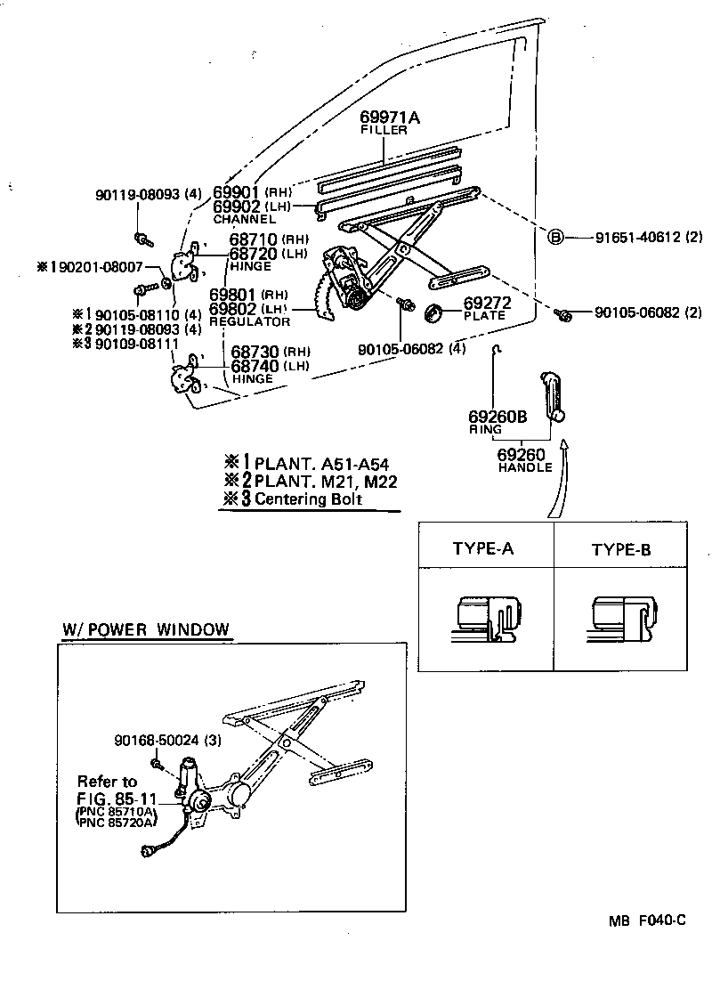  SPRINTER TRUENO |  FRONT DOOR WINDOW REGULATOR HINGE