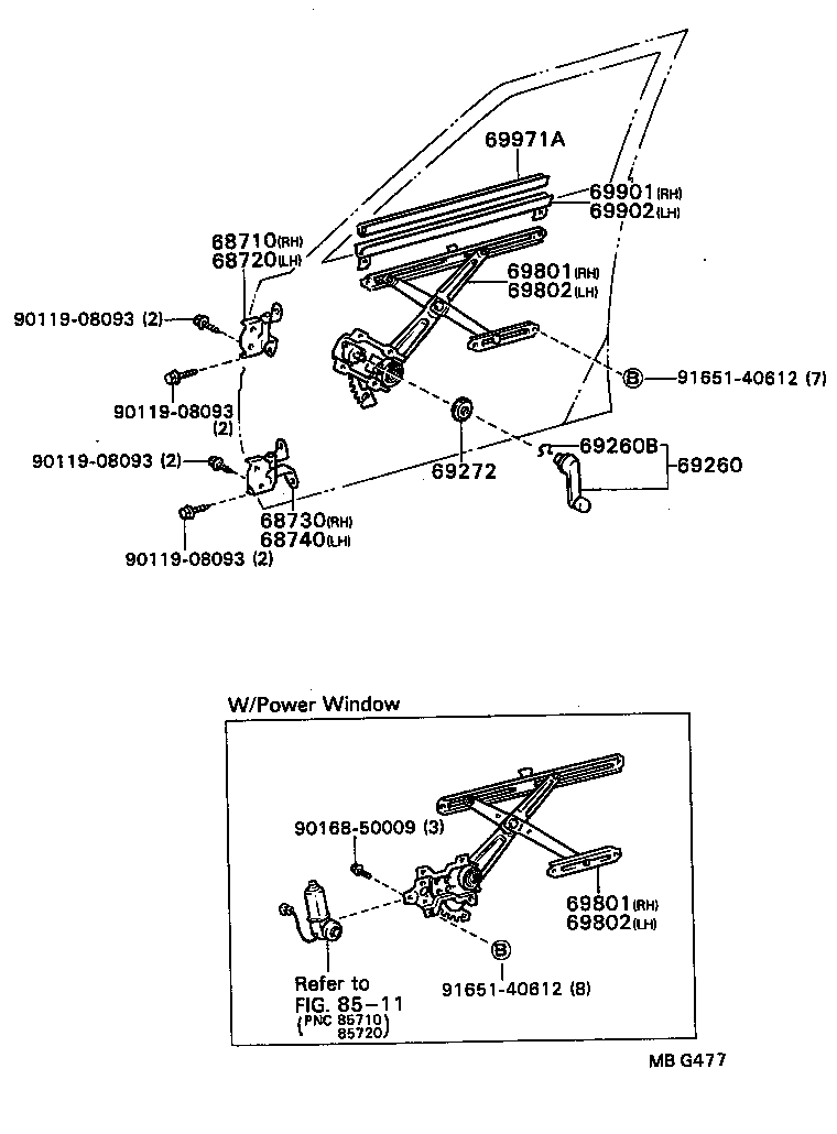  CARINA FF |  FRONT DOOR WINDOW REGULATOR HINGE