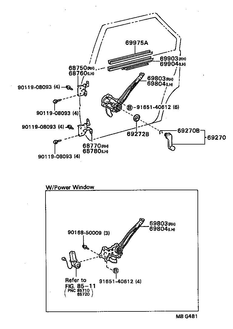 CARINA FF |  REAR DOOR WINDOW REGULATOR HINGE