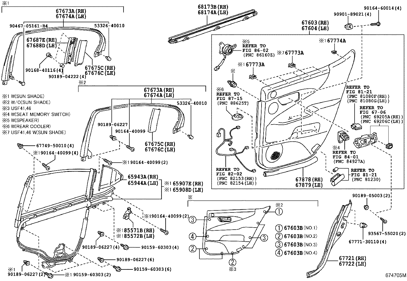  LS460 460L |  REAR DOOR PANEL GLASS