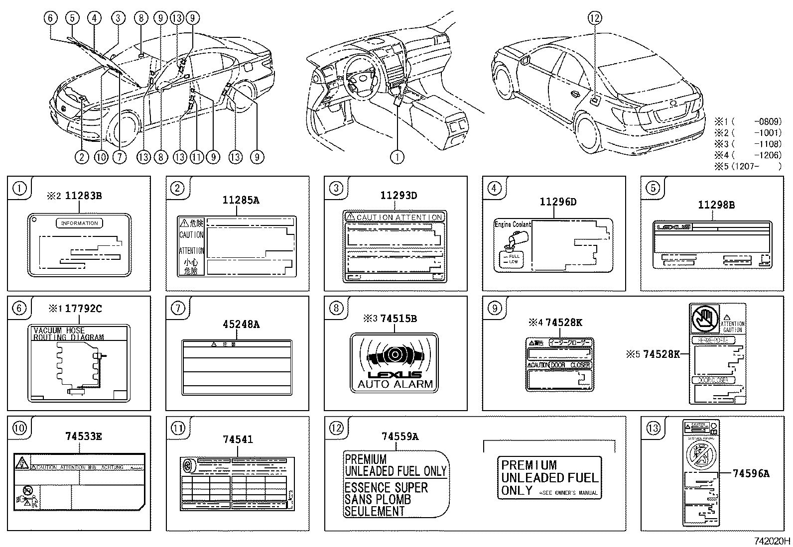  LS460 460L |  CAUTION PLATE EXTERIOR INTERIOR