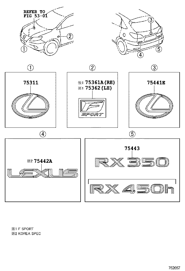  RX350 450H |  EMBLEM NAME PLATE EXTERIOR INTERIOR