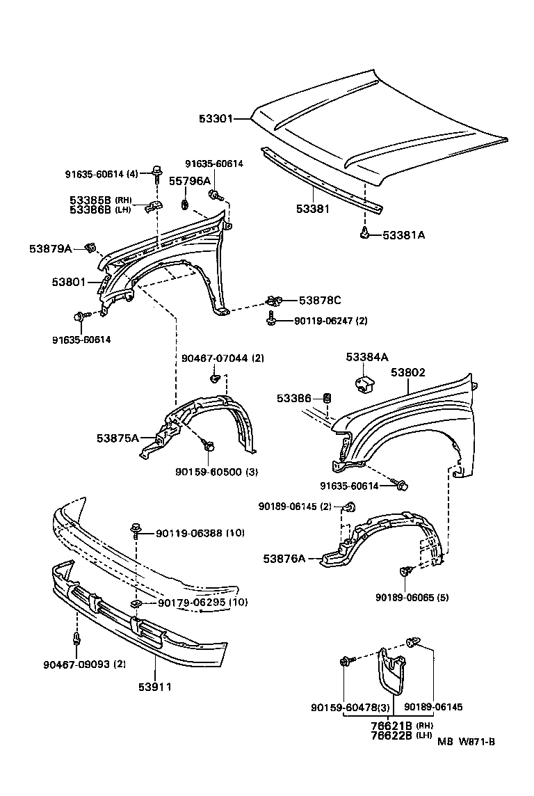  T100 |  HOOD FRONT FENDER